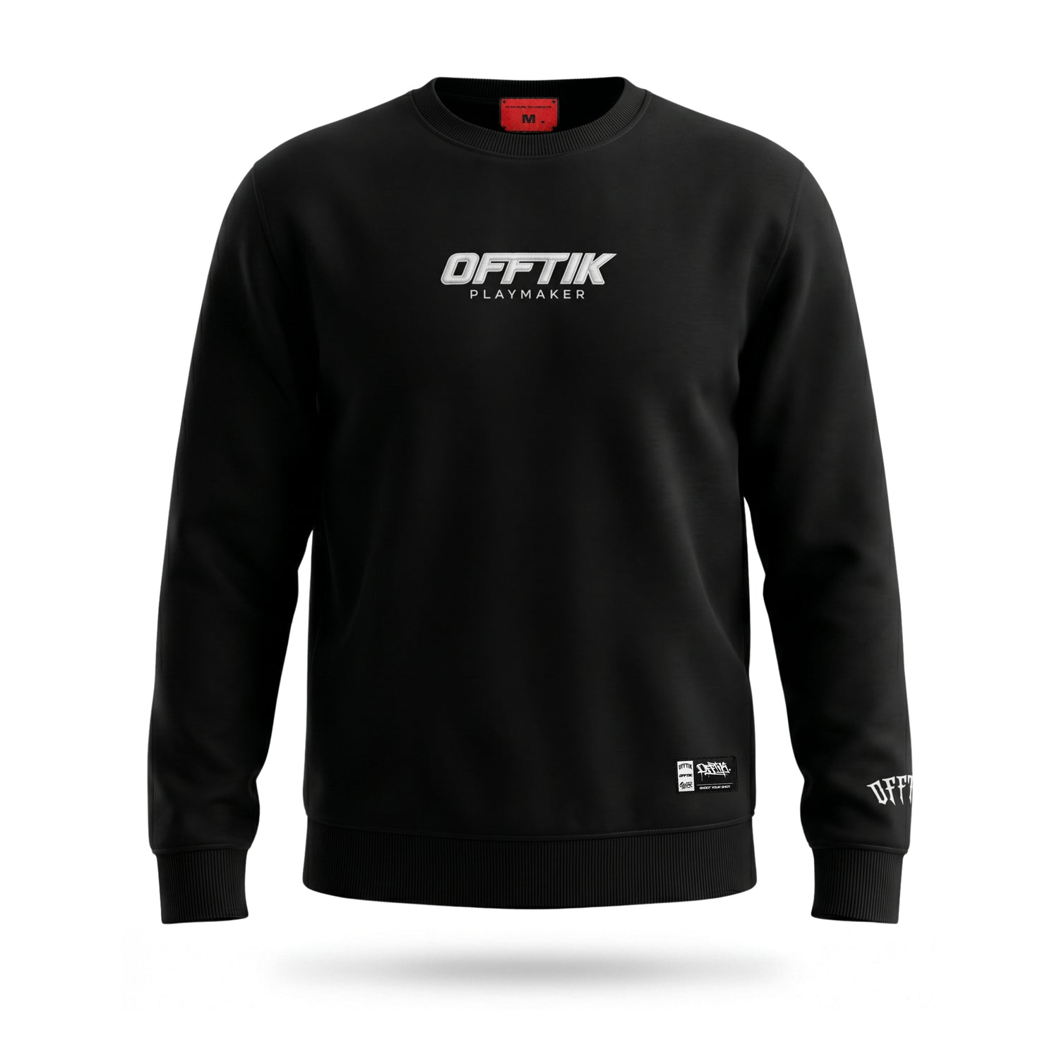 Black sweatshirt with 'OFFTIK' branding on a white background