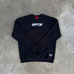 Black sweatshirt with 'OFFTIK' logo on a gray surface