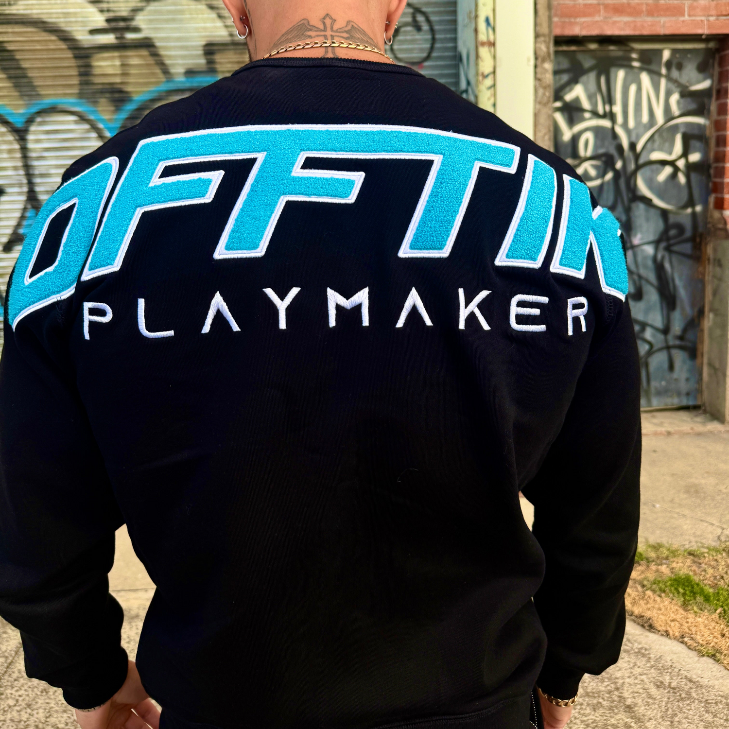 Playmaker Crewneck - Black/Aqua