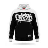 Black and white hoodie with 'OFF' logo on a white background