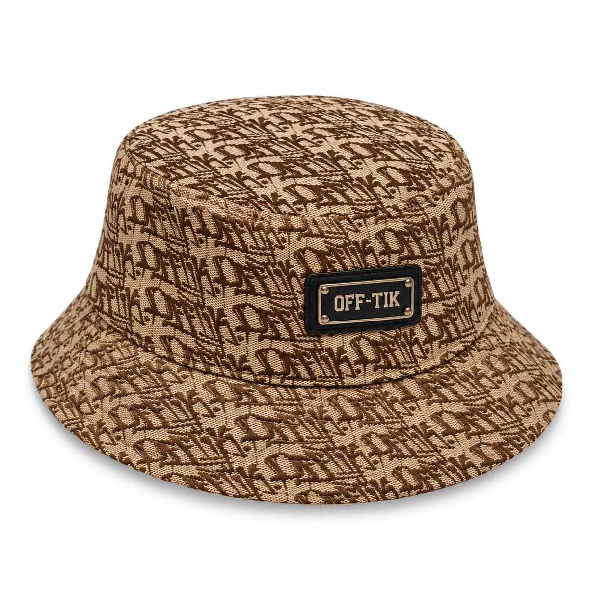 Monogram Bucket Hat Latte in signature monogram jacquard with the OFF-TIK plaque