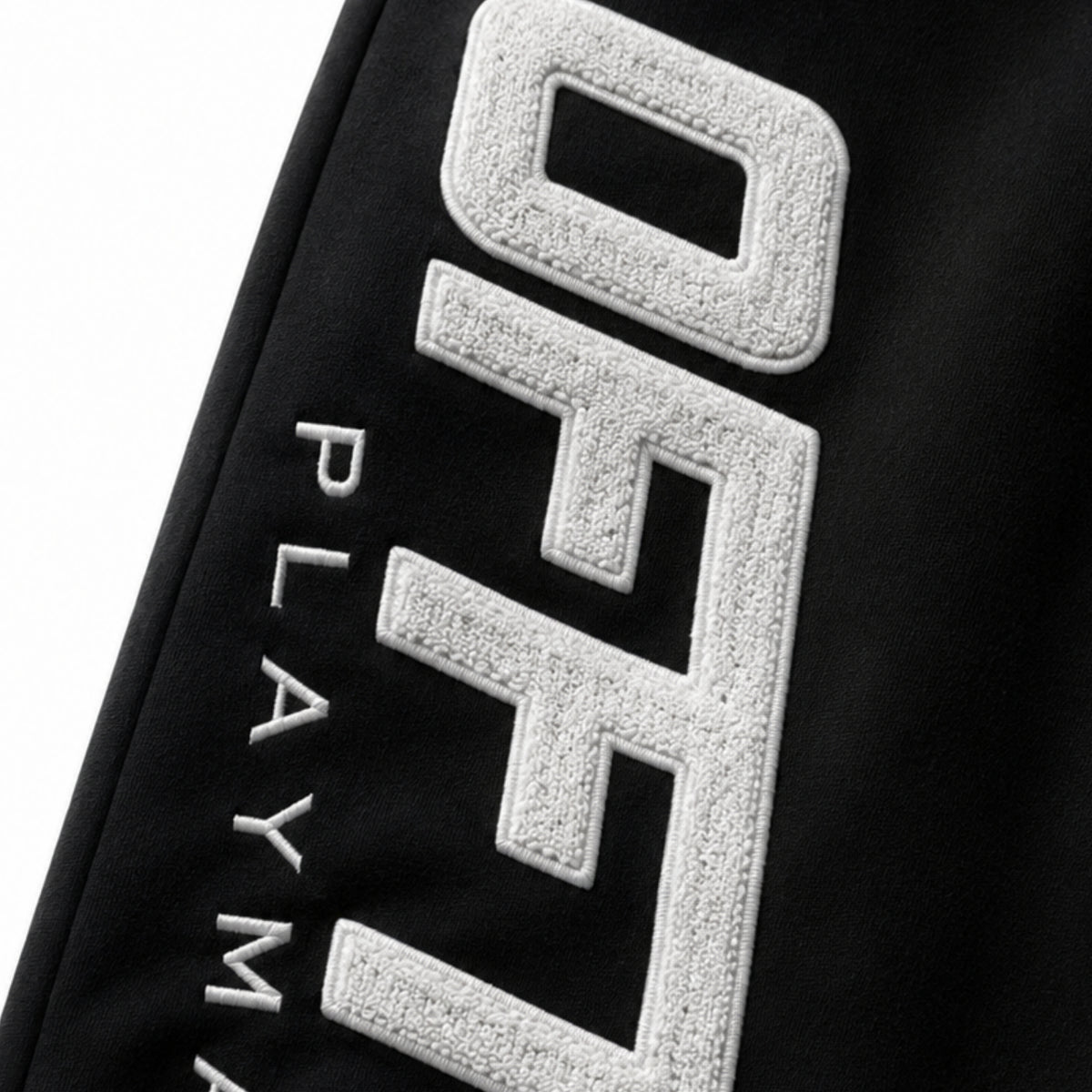 Black sleeve with white textured 'OFFTIK PLAYMAKER' branding on a white background, image 2