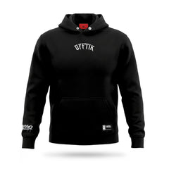 Black hoodie with 'OFFTIK' branding on a white background