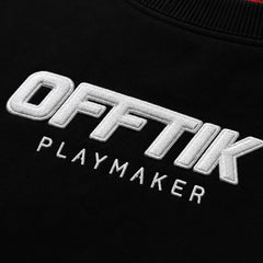 Black sweatshirt with 'OFFTIK PLAYMAKER' text in white on a black background