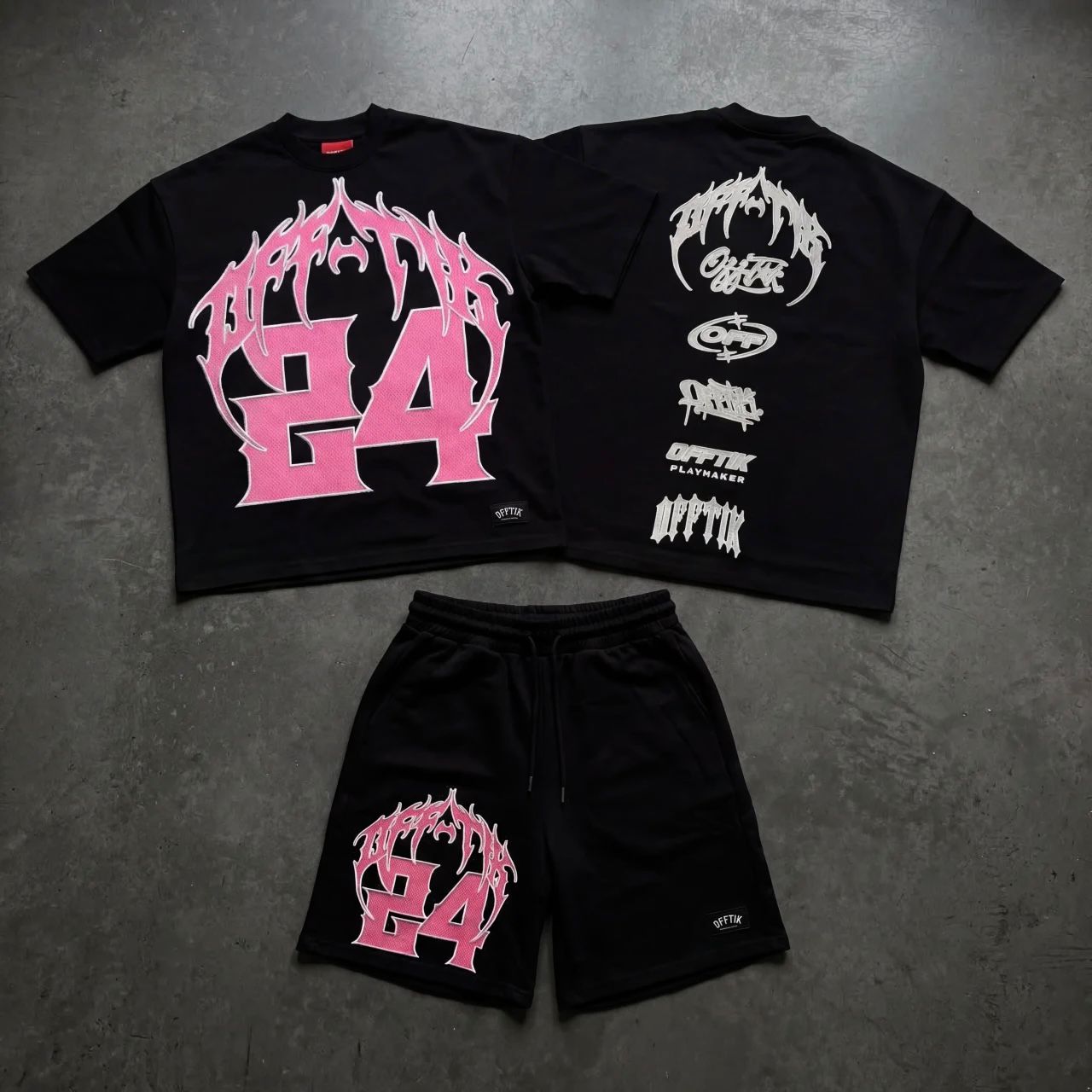 Viper Script Oversized Shorts Black/Pink